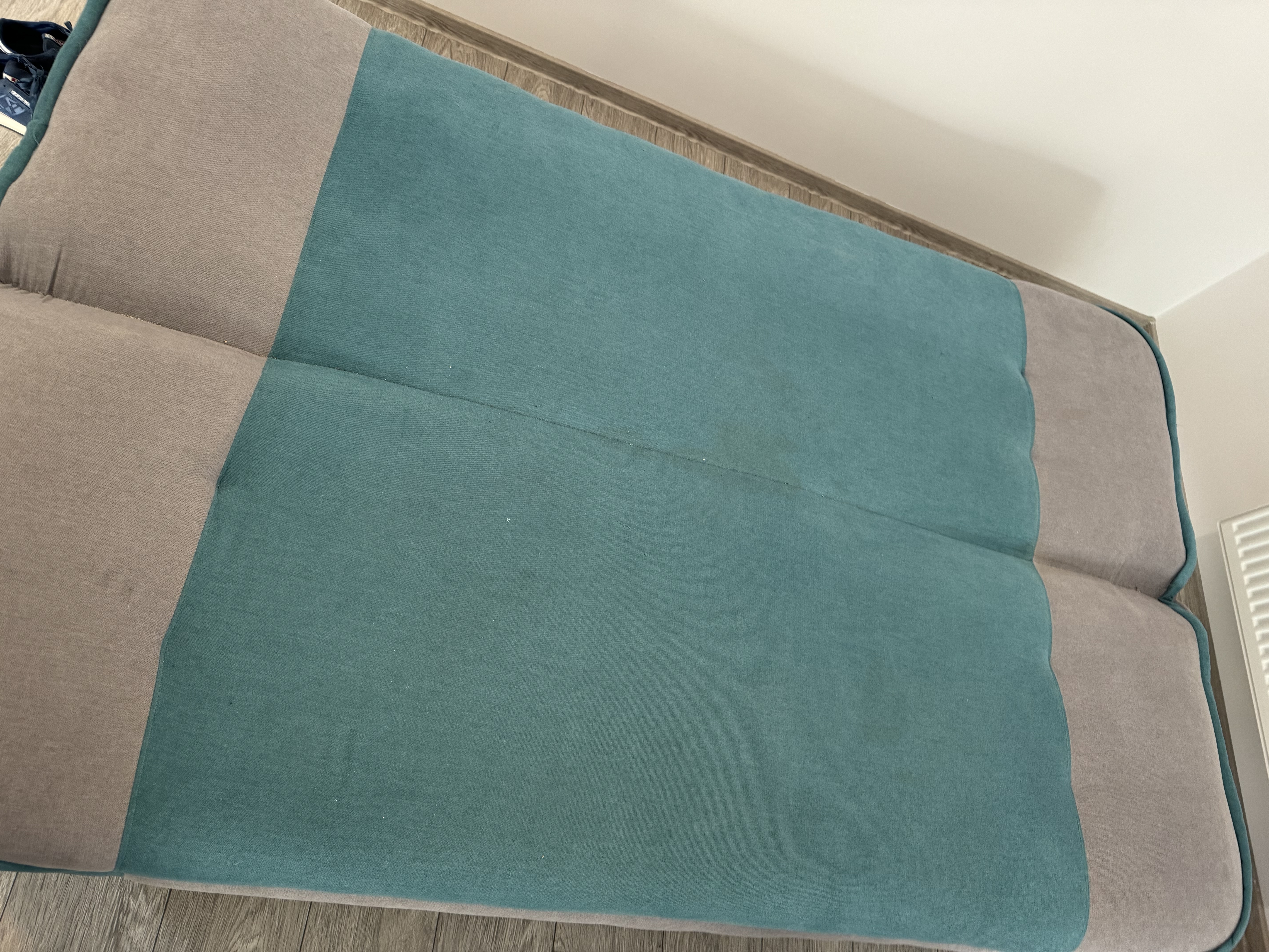 Canapea gri-smarald înainte de curățare